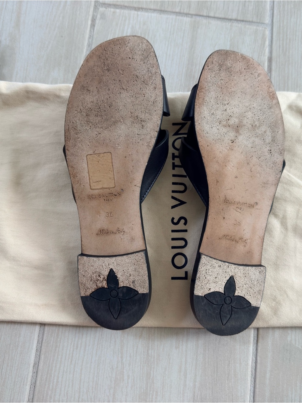 Louis Vuitton Black Leather LV Logo Slide Mules - Picture 3 of 5